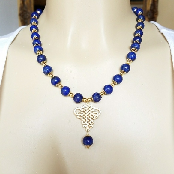 Jewelry - LAPIS & Golden Beaded Necklace & Earrings
